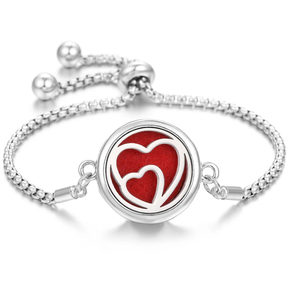 New Love Heart Aromatherapy Bracelet Bangle Adjustable Chain Perfume Essential Oil Diffuser Bracelet Women DIY Locket Jewelry