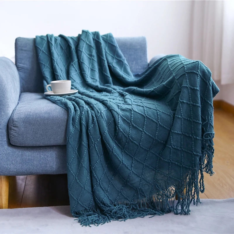 White Boho Throw Blankets Textured Big Knitted Blankets Chunky Vintage Luxury Throw Bedspread Blanket Cover Manta Para Sofá