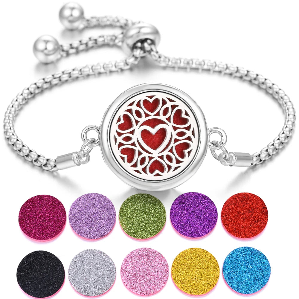 New Love Heart Aromatherapy Bracelet Bangle Adjustable Chain Perfume Essential Oil Diffuser Bracelet Women DIY Locket Jewelry