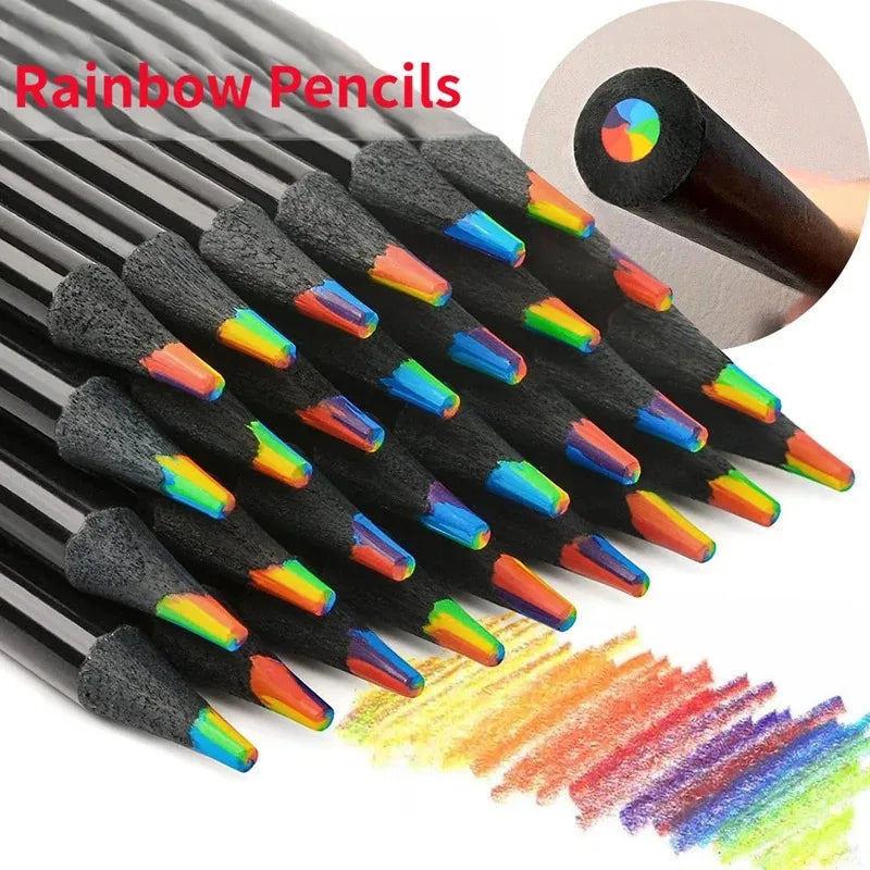 12Pcs/Set Kawaii Rainbow Pencil 7 Colors Concentric Gradient Crayons Kids Gift Colored Pencils Art Painting Drawing Stationery