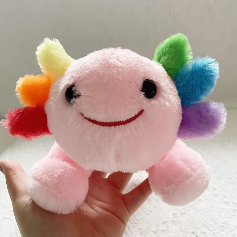 Rainbow Axolotl Plush Toys, Kawaii Stuffed Animal Axolotl Plushie Toy, Emotional Support Axolotl Pink Soft and Cute for Home Dol