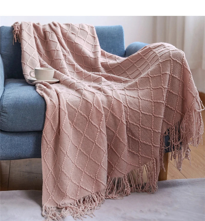 White Boho Throw Blankets Textured Big Knitted Blankets Chunky Vintage Luxury Throw Bedspread Blanket Cover Manta Para Sofá