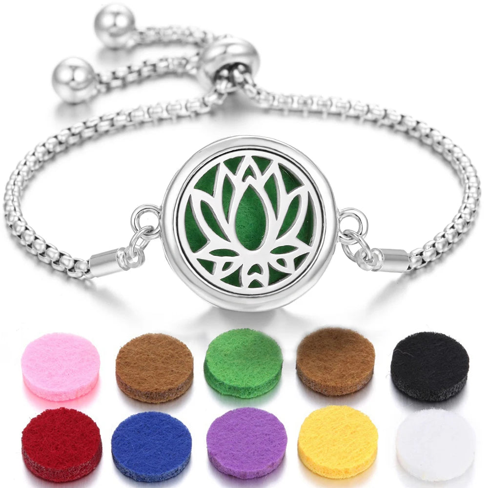 New Love Heart Aromatherapy Bracelet Bangle Adjustable Chain Perfume Essential Oil Diffuser Bracelet Women DIY Locket Jewelry