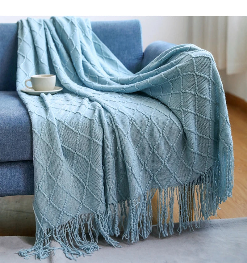 White Boho Throw Blankets Textured Big Knitted Blankets Chunky Vintage Luxury Throw Bedspread Blanket Cover Manta Para Sofá