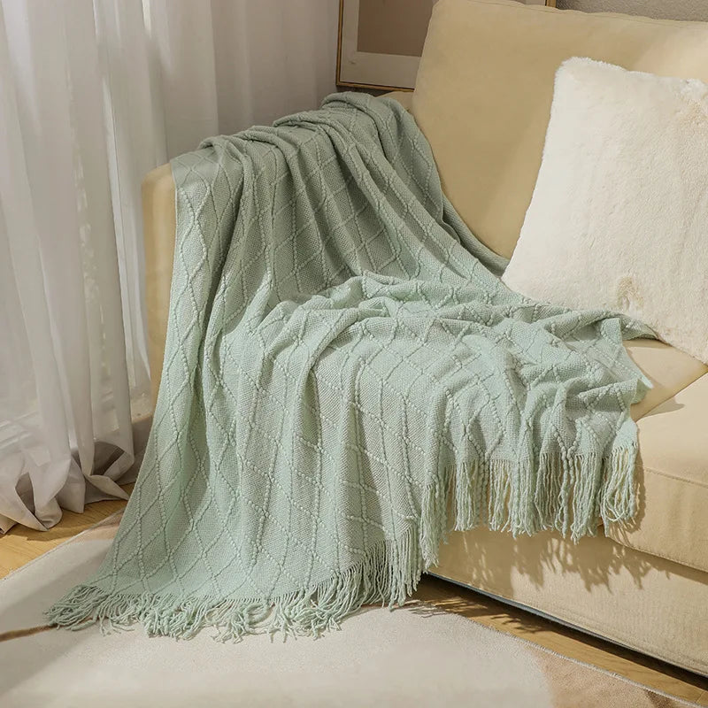 White Boho Throw Blankets Textured Big Knitted Blankets Chunky Vintage Luxury Throw Bedspread Blanket Cover Manta Para Sofá